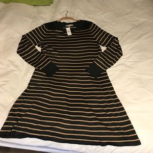 Loft Gray/ tan striped sweater dress- NWT